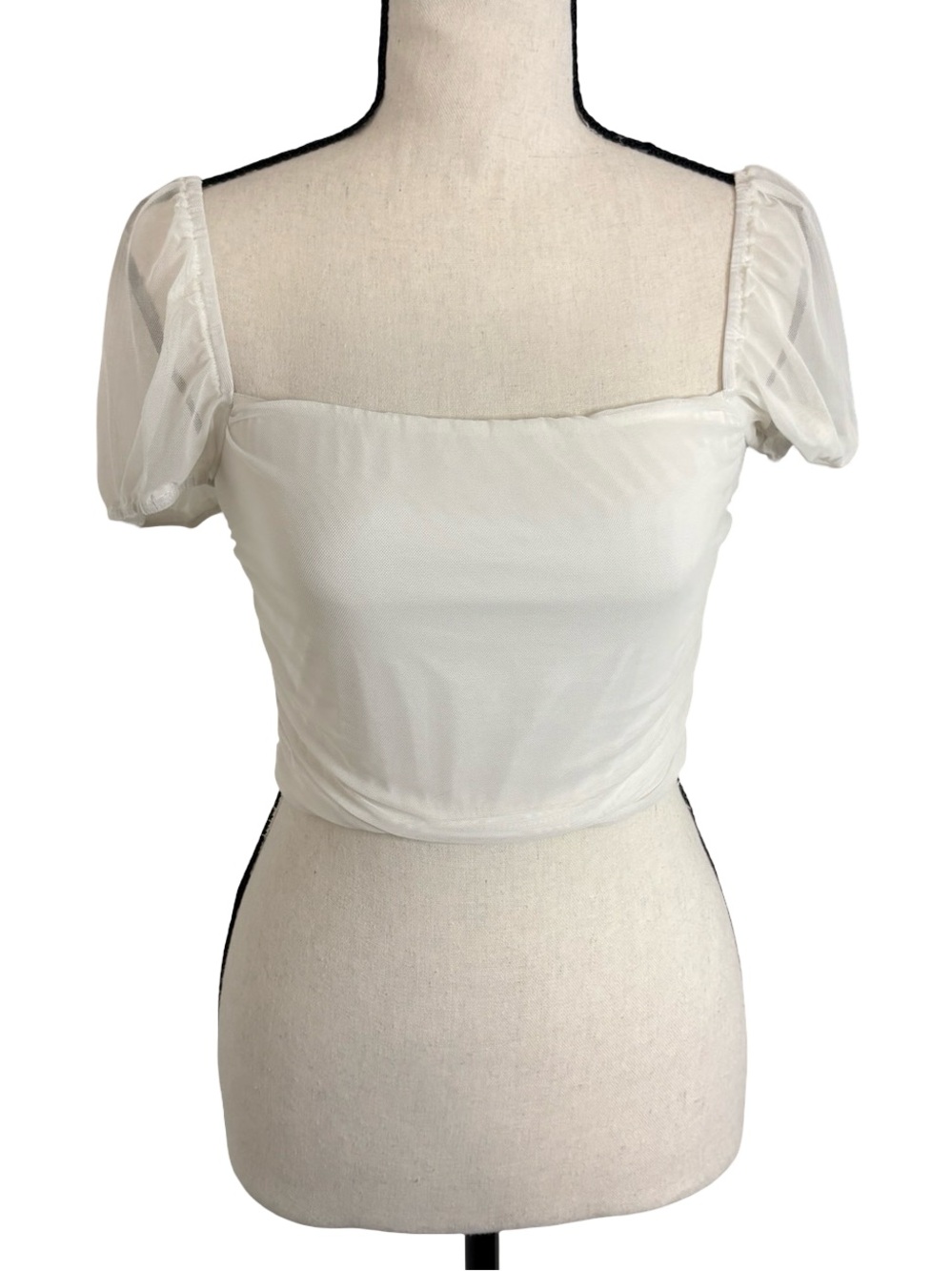 Princess Polly White Ruched‎ Puff Sleeve Milkmaid Crop Top